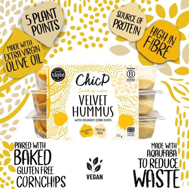 ChicP Velvet hummus snack pack with corn chips 153g - British product