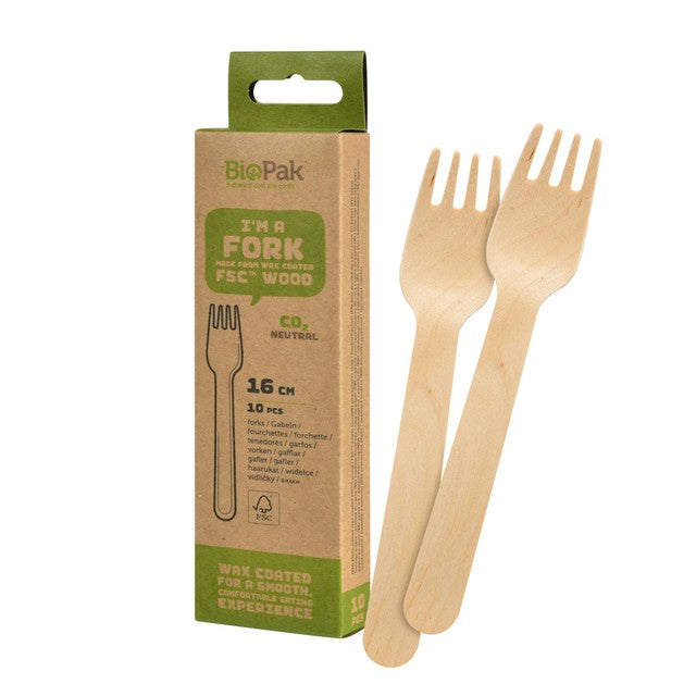 BioPak wooden forks 10 per pack - British product