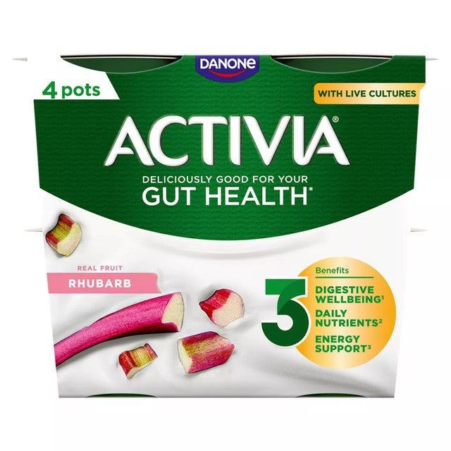 Activia Rhubarb Gut Health Fruit Yoghurt Multipack 4 x 115g - British product