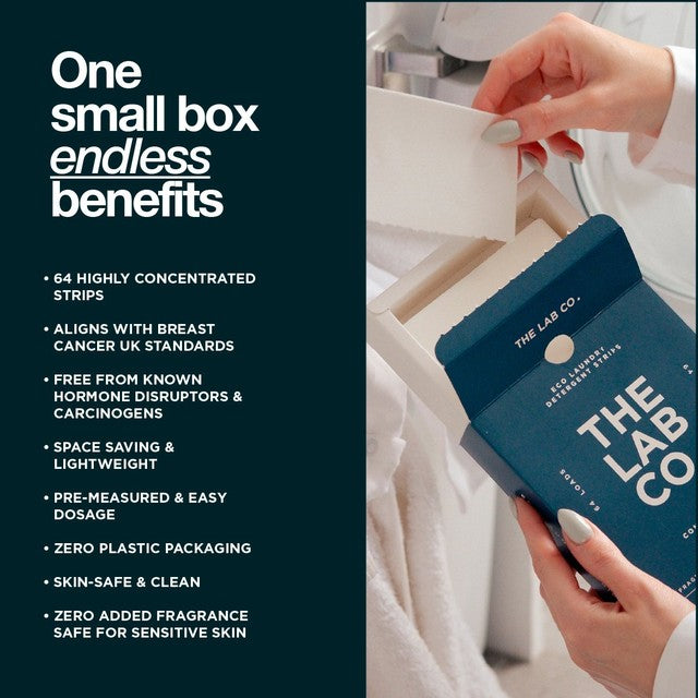 The Lab Co. non bio fragrance free laundry detergent sheets 64 loads (British brand)