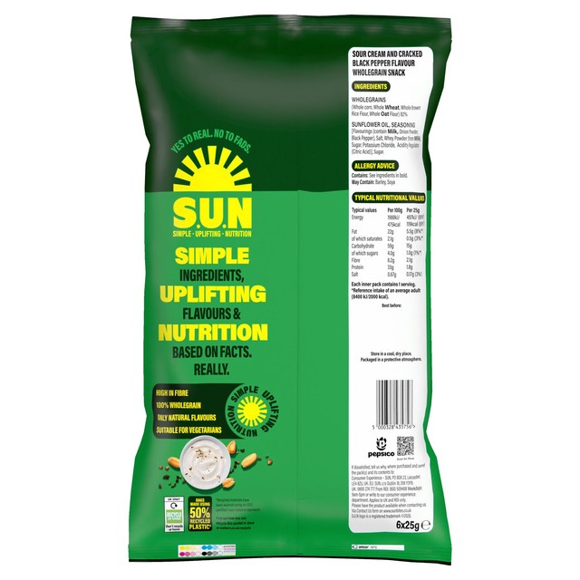 SunBites sour cream black pepper multipack snacks 6x25g (British brand)
