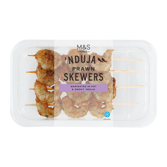 M&S King Prawn Skewers with Nduja Marinade 115g, imported from the UK