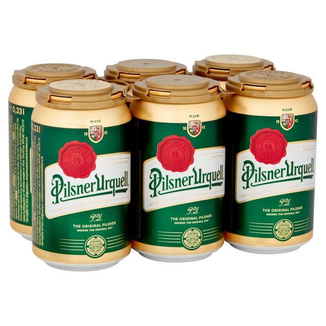 Pilsner Urquell pilsner lager beer 6 x 330ml cans, imported from the UK