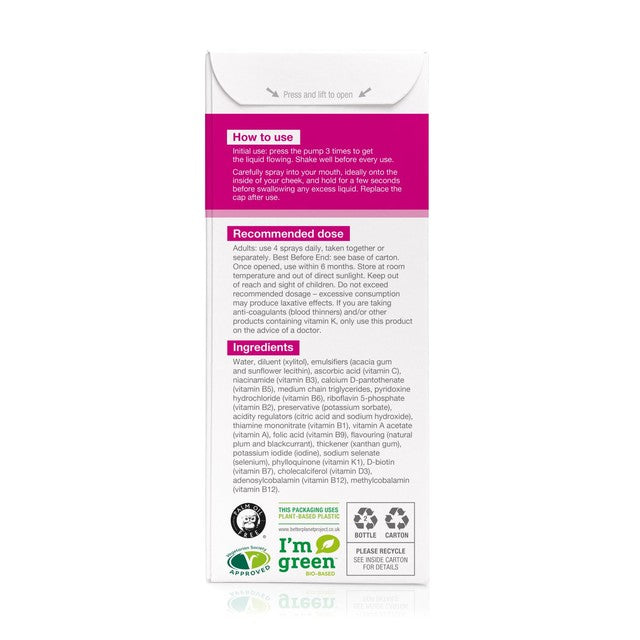 Better You multivitamin oral spray blackcurrant and plum flavour 25ml - British product