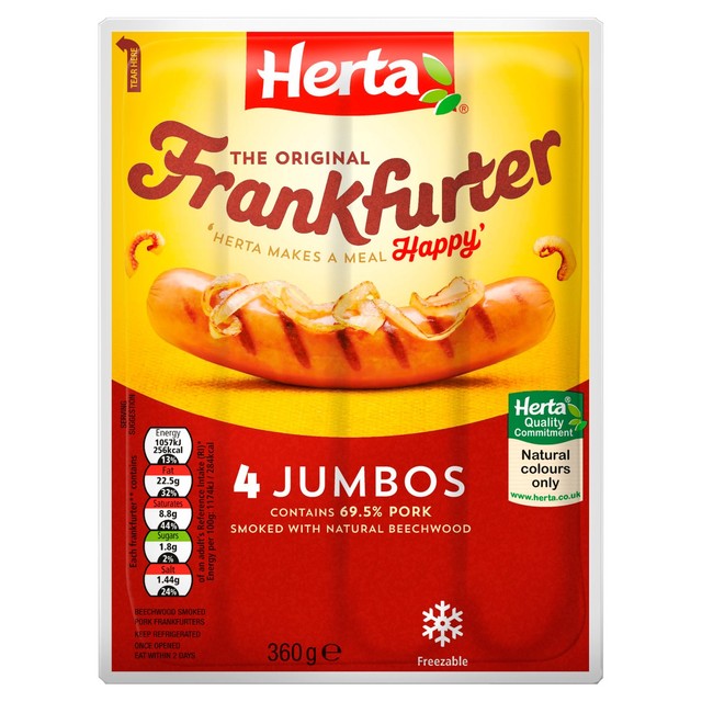 Herta Jumbo Frankfurters hot dogs 4 pack - British product