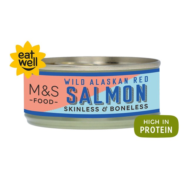 M&S wild Alaskan red salmon skinless boneless 105g, imported from the UK