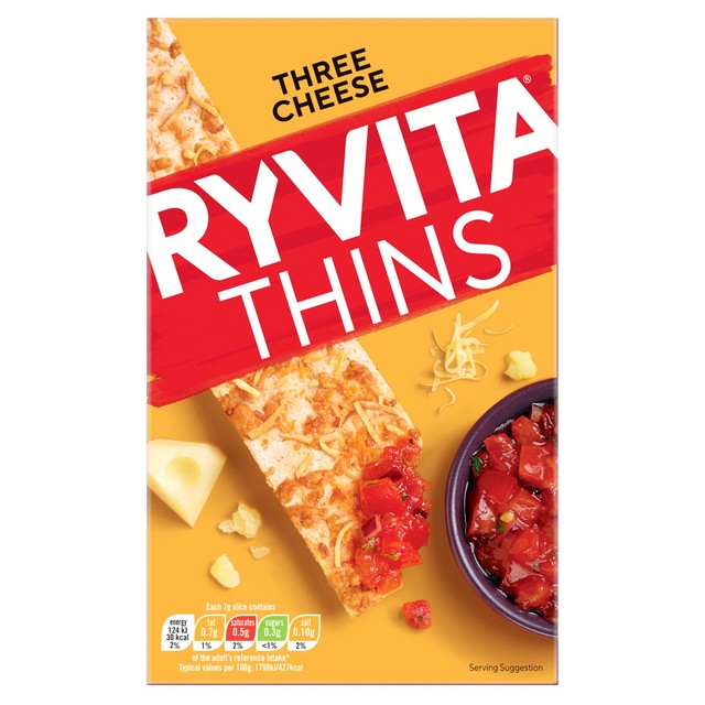 Ryvita Three Cheese Flatbread Crackers 125g, imported from the UK