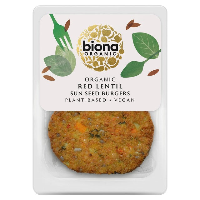 Biona organic red lentil sun seed burgers 160g - British product