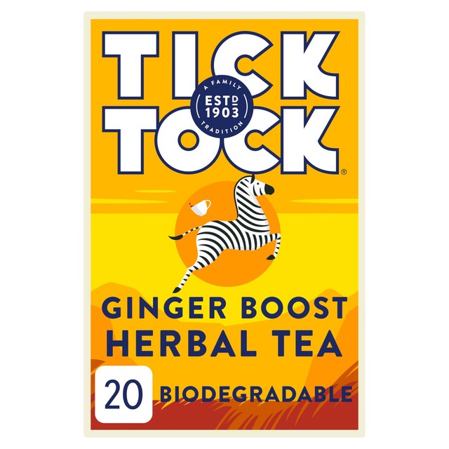 Tick Tock Ginger Boost herbal tea 20 tea bags (British brand)