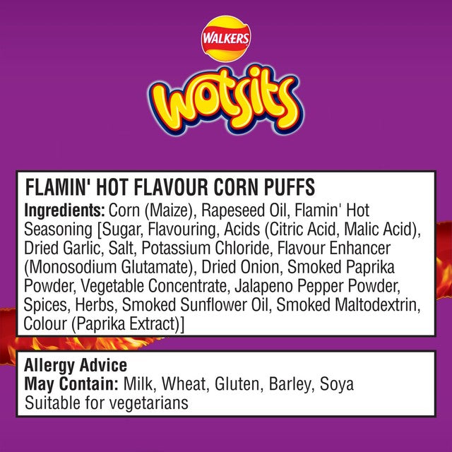 Wotsits Crunchy Extra Flamin' Hot crisps 130g (British brand)