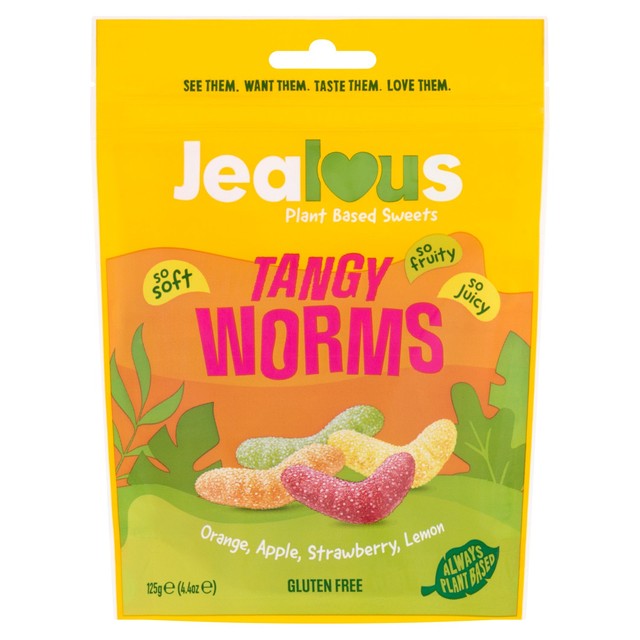 Jealous Sweets Tangy Worms vegan gummy sweets 125g, UK version