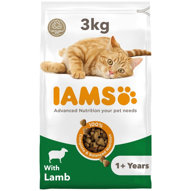 IAMS adult dry cat food lamb 3kg, UK version