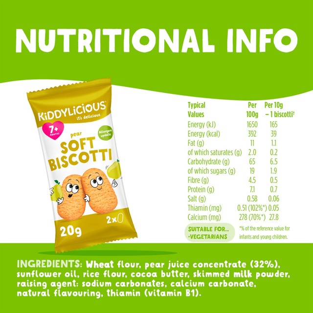 Kiddylicious pear soft biscotti baby snacks 6x20g, UK version