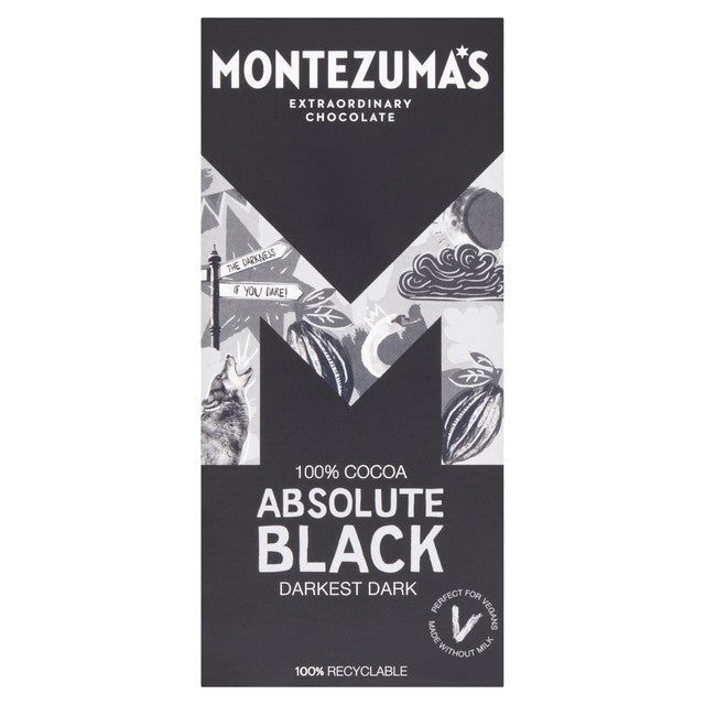 Montezuma's Absolute Black dark chocolate bar 90g, imported from the UK
