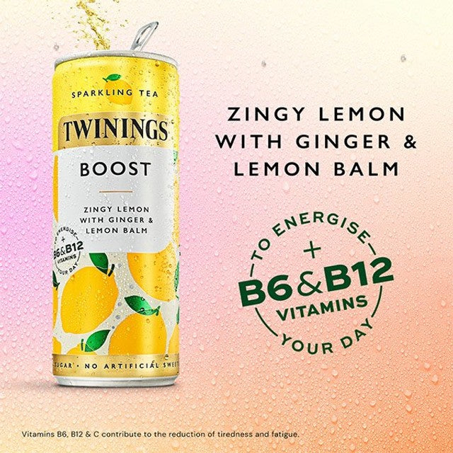 Twinings Sparkling Tea Boost canned drink, imported from the UK