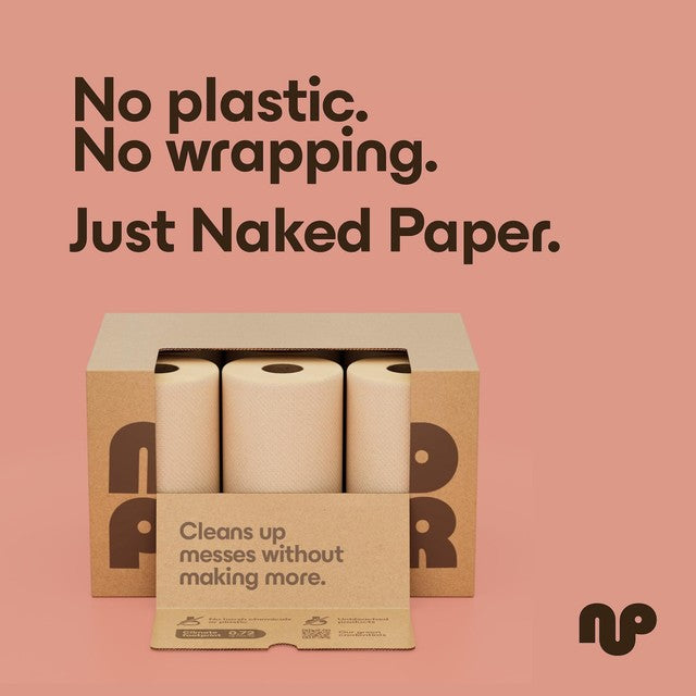 Naked Paper Unbleached Bamboo Kitchen Roll 6-pack, imported from the UK