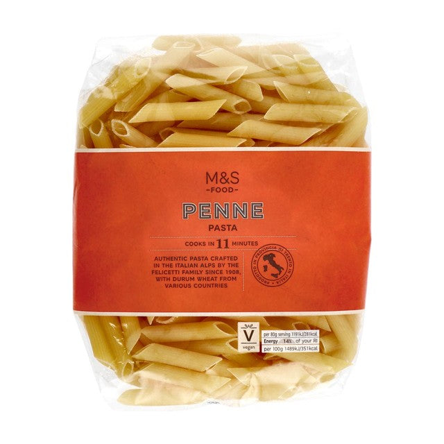 M&S penne pasta 500g, imported from the UK