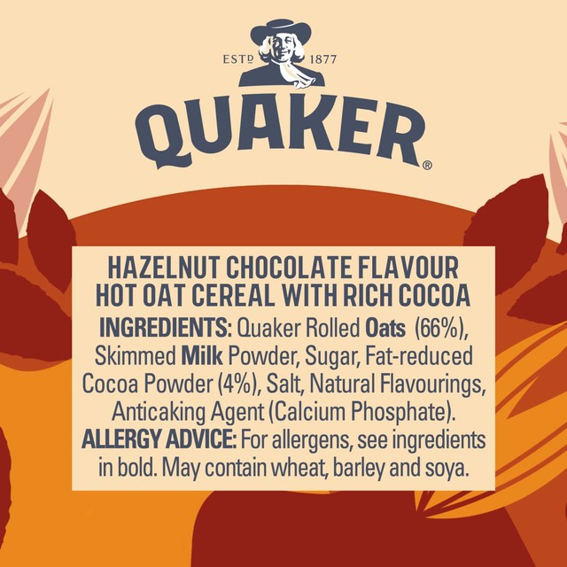 Quaker Heavenly Oats Hazelnut Chocolate porridge pot 58g, imported from the UK