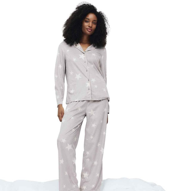 M&S Damen-Pyjamaset mit Sternenprint, Grau, XXL, importiert aus Großbritannien
