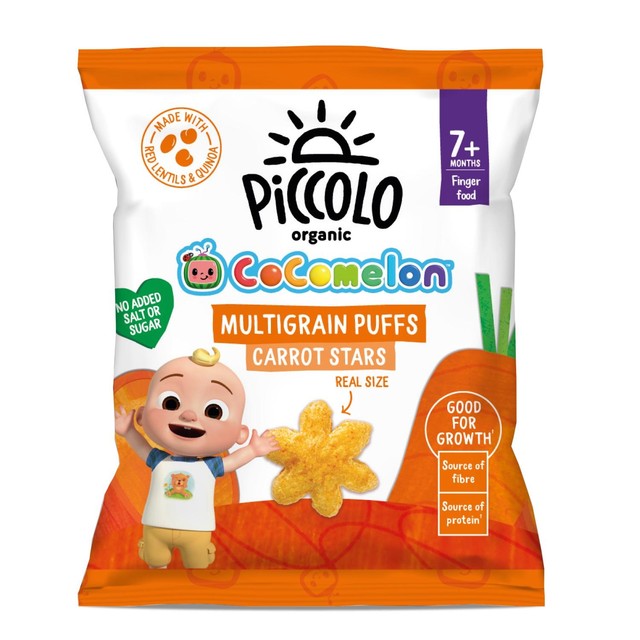 Piccolo Organic Carrot Multigrain Star Puffs 15g, imported from the UK