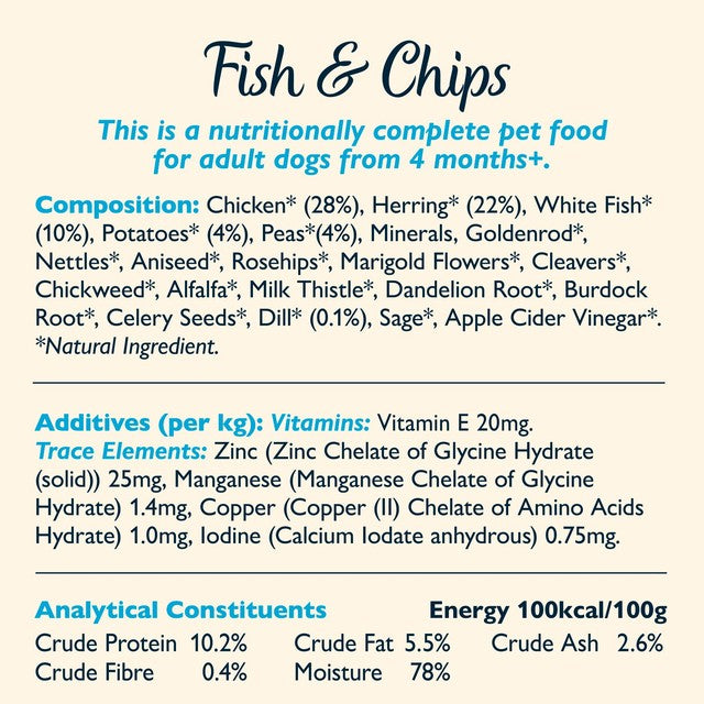 Lily's Kitchen Fish and Chips wet dog food (British brand)