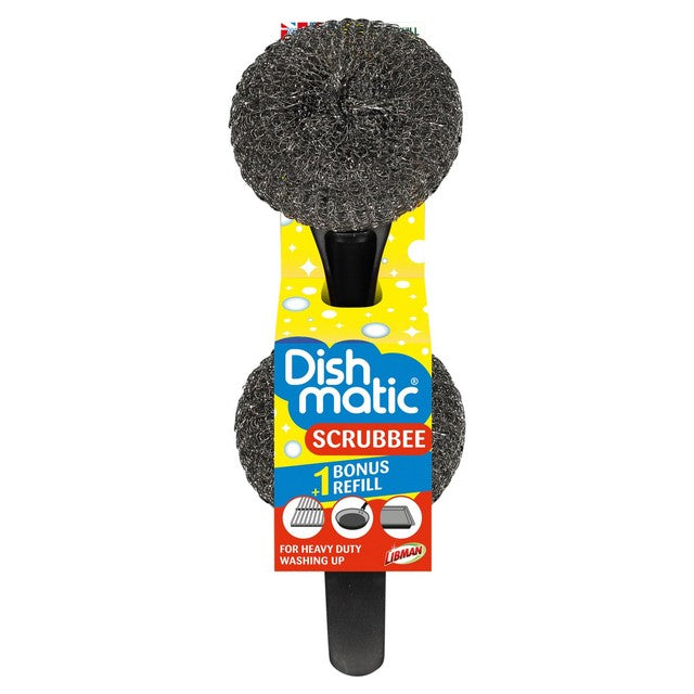 Dishmatic Scrubbee +1 scourer handle with bonus refill - British product