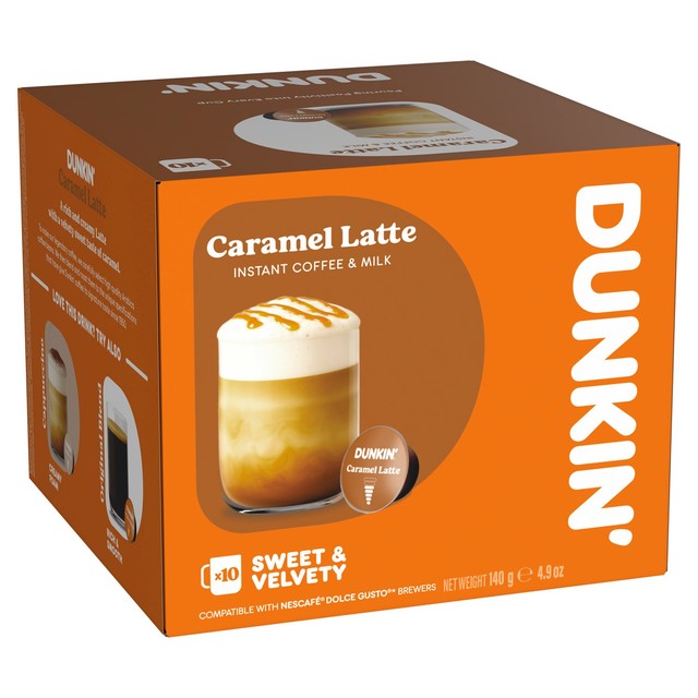 Dunkin Caramel Latte coffee pods Dolce Gusto compatible, UK version