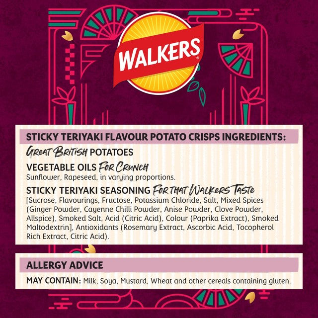 Walkers Sticky Teriyaki crisps 25g pack of 6 (British brand)