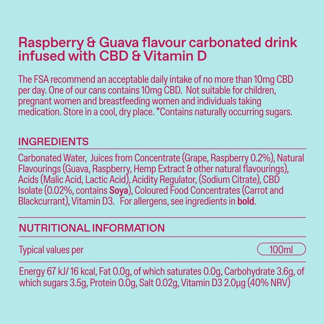 Goodrays Raspberry & Guava CBD drink 4 x 250ml, UK version