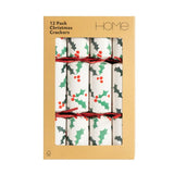 Holly-Design Christmas Crackers with Game Cards and Hats, 12-Pack