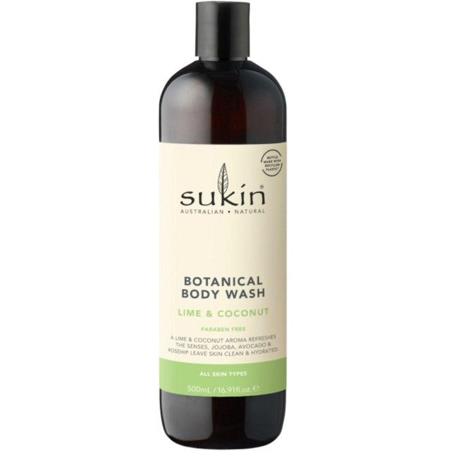 Sukin Botanical Lime Coconut body wash 500ml, imported from the UK