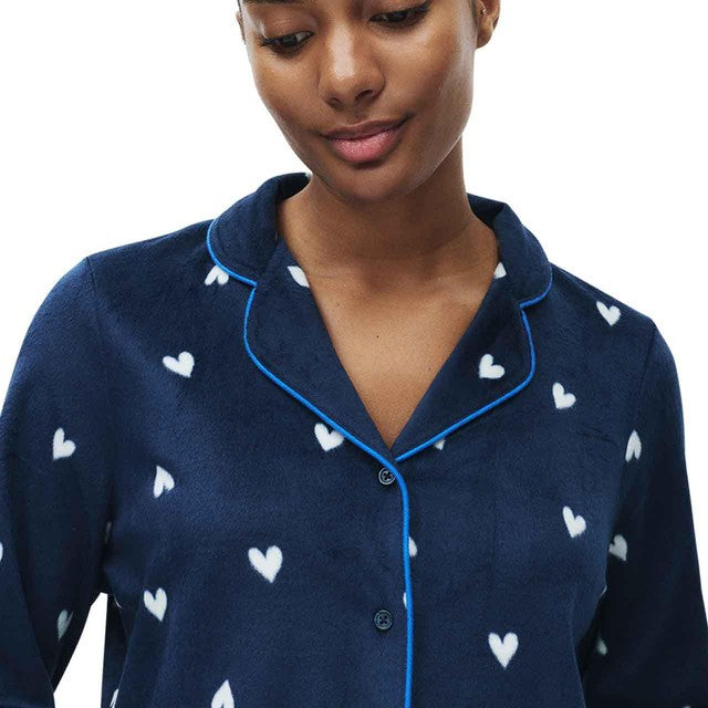 M&S Fleece Pyjama Set Navy Herz-Print XXL - Britisches Produkt