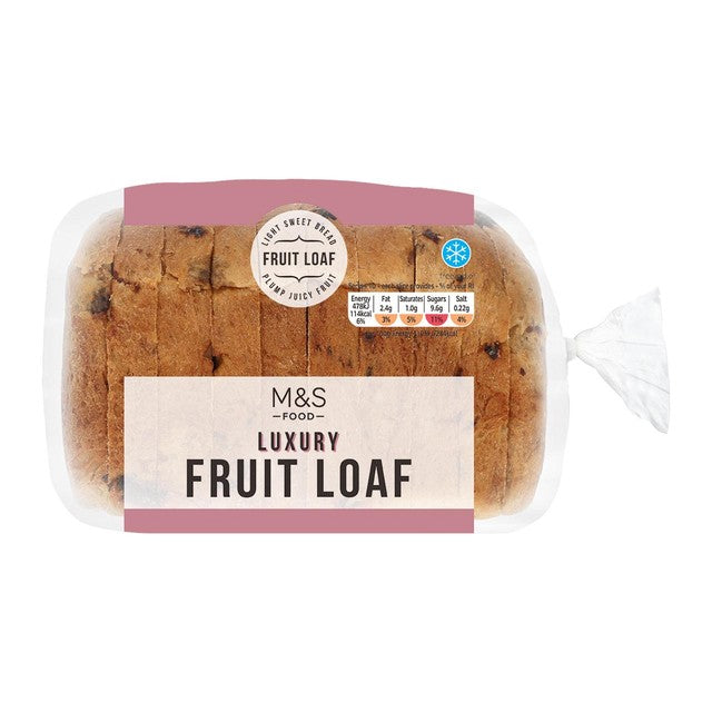 M&S fruit loaf with orange soaked vine fruits 400g, imported from the UK