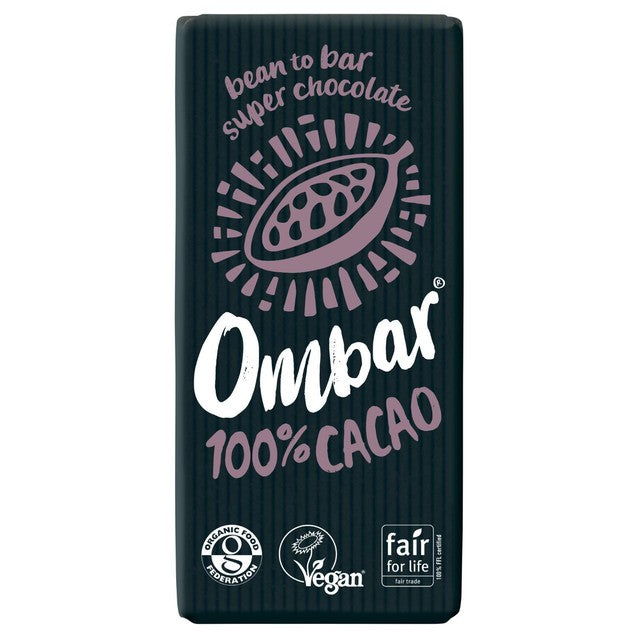 OMBAR 100% Cacao dark chocolate bar 70g, imported from the UK
