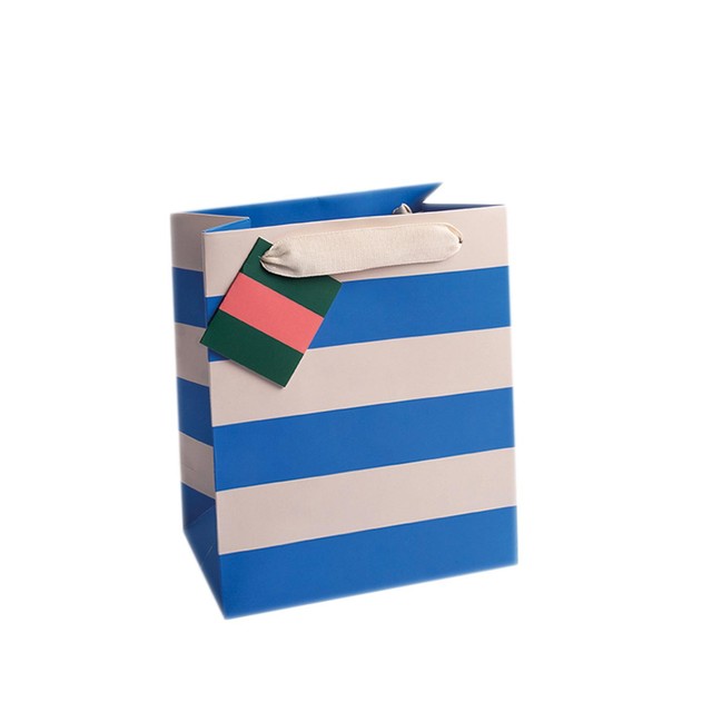 Caroline Gardner blue and white stripe small gift bag - British product