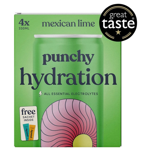 Punchy Mexican Lime sparkling hydration drink 4 x 330ml, imported from the UK