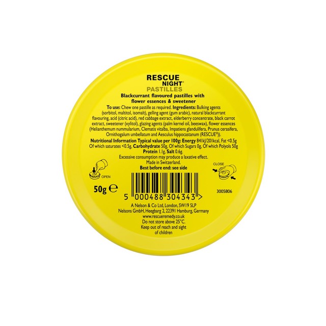 Nelsons Rescue Blackcurrant Night sleep pastilles, imported from the UK
