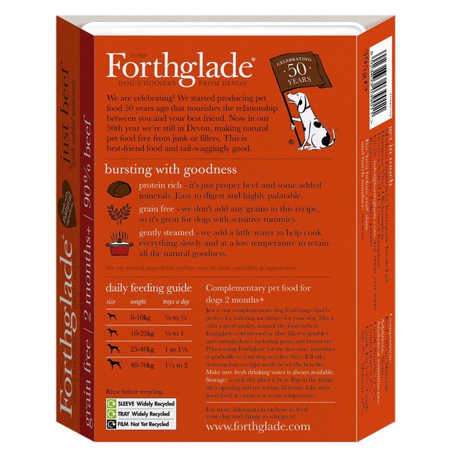 Forthglade Just 90% Beef wet dog food 395g tray - British product
