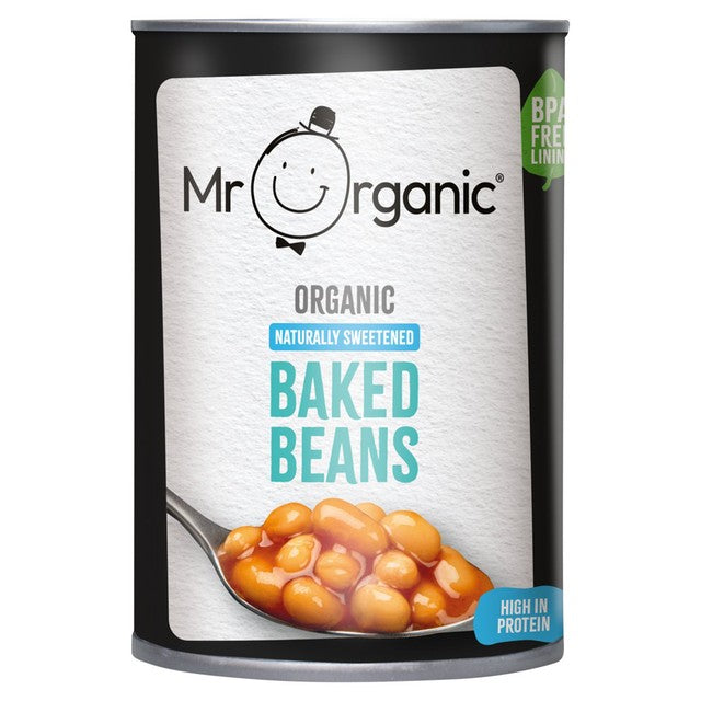 Mr Organic low sugar baked beans 400g, imported from the UK