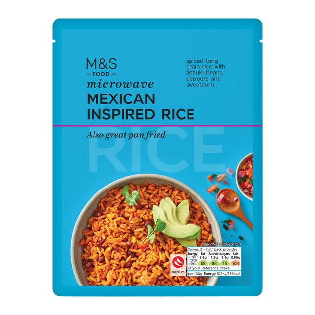 M&S Mexican Rice pouch with beans and peppers, imported from the UK
