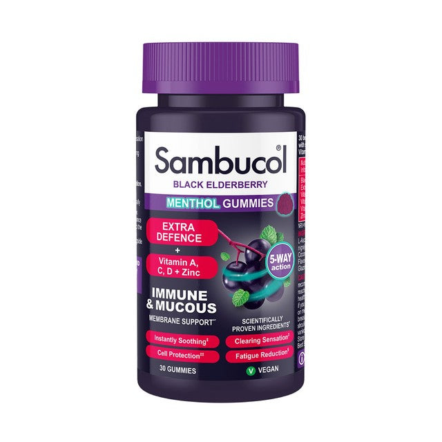 Sambucol berry and menthol flavour gummies 30 gummies (British brand)