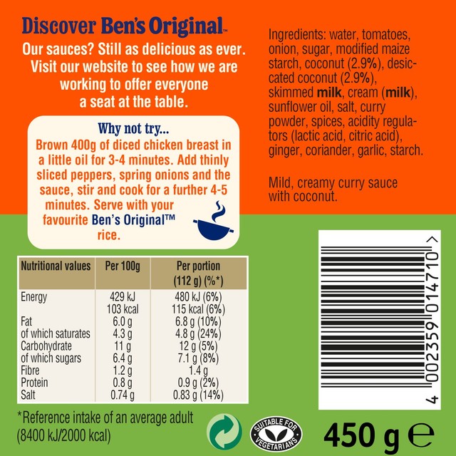 Ben's Original Korma curry sauce 450g - British product
