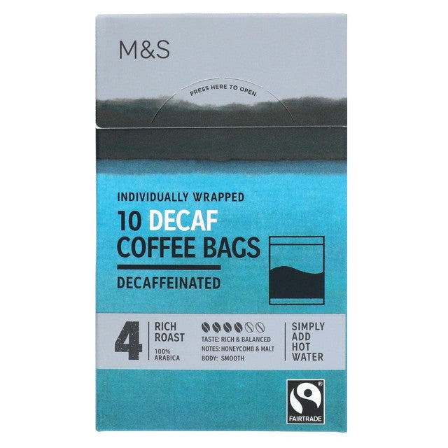 M&S Decaffeinated Ground Coffee Bags 75g, imported from the UK