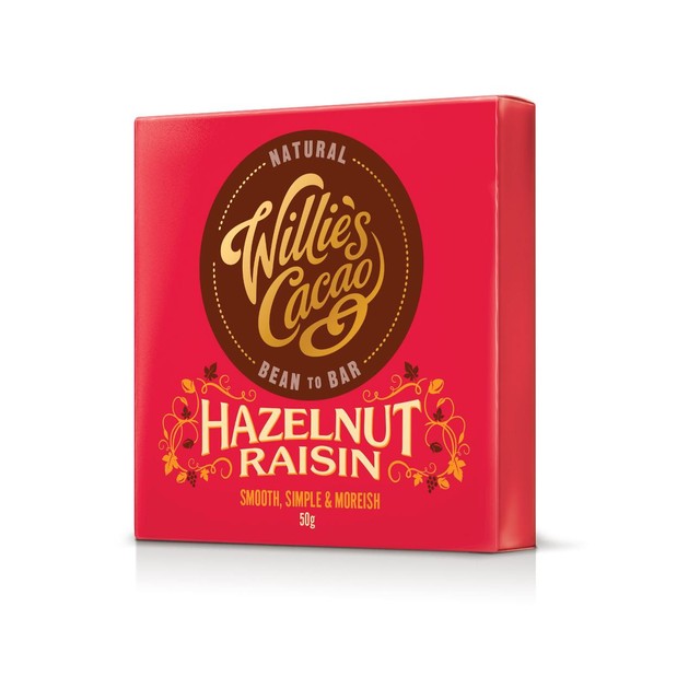Willies Cacao hazelnut raisin dark chocolate bar 50g (British brand)