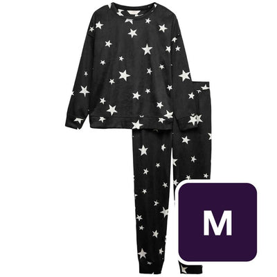M&S M&S Crew Polished Fleece Pyjama Set Black Mix Medium- Buy online at McGrocer