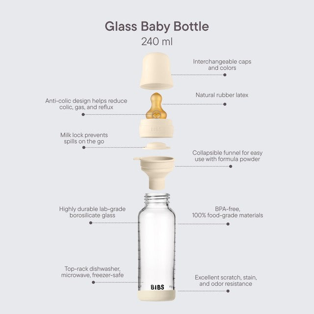 BIBS glass baby bottle medium flow 240ml - British product