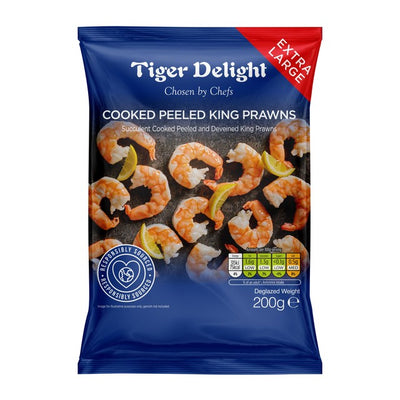 M&S Tiger Delight Ekstra Store Kokte Skrelte Konge reker Frossen Sjømat 200g- Kjøp online hos McGrocer