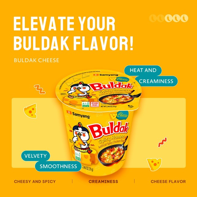 Buldak instant noodle cup cheese flavour - British product