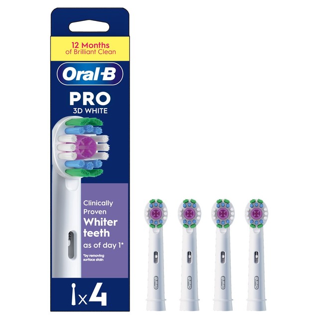 Oral-B 3D White toothbrush heads 4-Pack, imported from the UK
