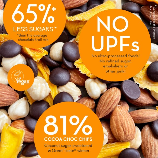 Nibble Simply Choccy Hazelnut Mango trail mix 32g, imported from the UK